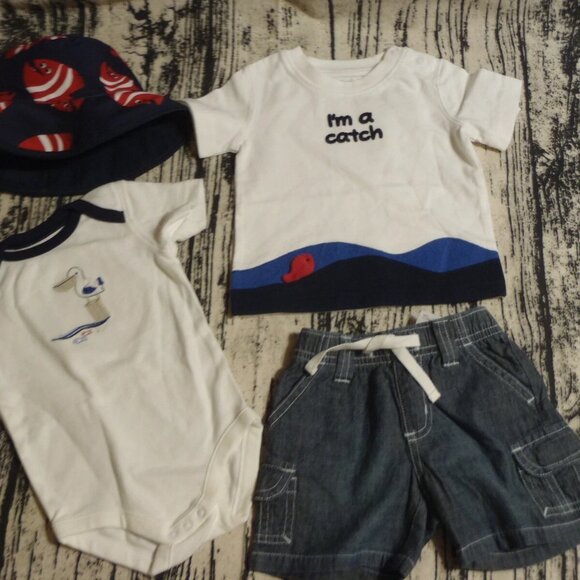 Gymboree Pelican Catch 3-6 Month Shorts Shirt Bodysuit Hat Outfit NWT - Picture 2 of 4